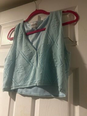 SNDYS Light Blue Knit Cropped V-Neck Tank